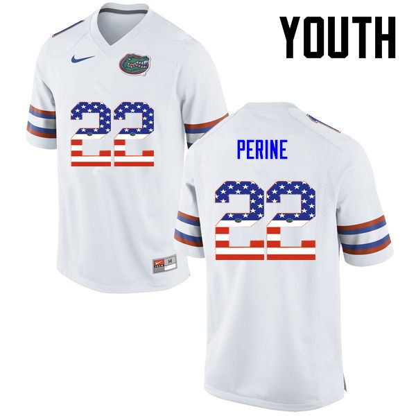 Youth NCAA Florida Gators Lamical Perine #22 Stitched Authentic USA Flag Fashion Nike White College Football Jersey MGR5465LD